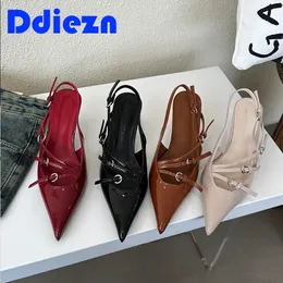 2024 Shoes Ladies High Heels Sandals Pointed Toe Shallow Female Footwear Fashion Buckle Strap For Woman Pumps 240322