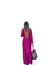 fi Solido Backl Maxi Dres delle donne fessura Lg manica Bodyc Dr elegante femminile Spring Party Club Streetwear Abiti L6rK #