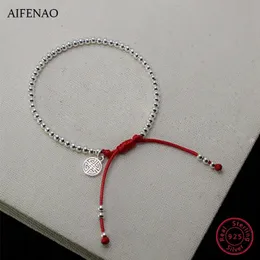 925 Sterling Silber Perlen Armbänder für Frauen handgemachte rote Faden Seil Armband Freundschaft Armreif Glück Schmuck Mädchen Dame Geschenk 240315