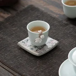 컵 접시 75ml Azure Ru Kiln Ceramic Teacup 손 핀치 꽃 중국 골동품 도자기 찻집 찻 주송 그릇 머그잔 행사 선물 상자