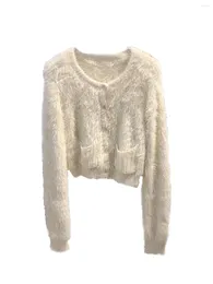 Cardigan corto con piume in maglia da donna Temperamento alla moda delicato e confortevole 2024 Autunno Inverno 1026