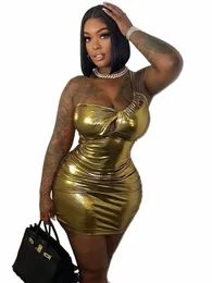 Znaiml Sexy Gold Silber Metallic One Shoulder Ruched Bandage Mini Dr Frauen Outfits Geburtstag Prom Party Nachtclub Bodyc Robe 45tM #