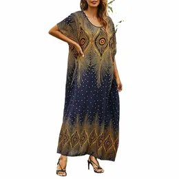 summer Dres For Women 2024 Short Sleeve Round Neck African Dres For Women Fi Bohemian Vacati Holiday Dr 2024 n30O#