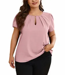 Europäisches und amerikanisches Plus-Size-Damen-Sommer-Temperament, eng anliegendes, hohles T-Shirt M3M8 #