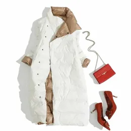Fitaylor Donna Double Sided Down Lg Giacca bianca Piumino d'anatra Cappotto invernale doppio petto caldo Parka Snow Outwear p11x #