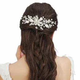 Accessori per capelli da sposa Fr Perle Pettini per capelli per le donne Sposa Foglie in lega Fascia per capelli da sposa laterale Fi Fascia per capelli P08B #