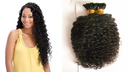 Afro Kinky Human Hair Nail I Tip Tip Hair Extensions 100GStrands Pre -Bolled Hair على كبسولات الكيراتين اللون الطبيعي 1GSTRAND5680106