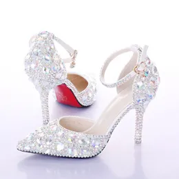 Новейшие блестящие женские туфли на высоком каблуке со стразами и кристаллами, женские свадебные туфли для выпускного вечера, вечеринки, клуба, бара, свадебные туфли для подружек невесты246S