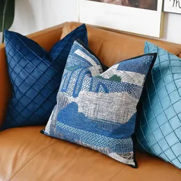 Poduszka niebieskie poduszki retro chenille obudowa luksus 48x48 dekoracyjna okładka na sofę krzesło do salonu dekoracje domu