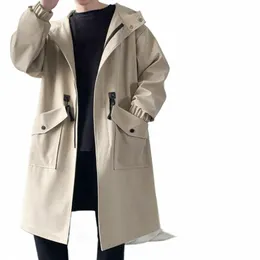 uomini con cappuccio giacca a vento Trench con cappuccio da uomo alla moda con chiusura a cerniera grandi tasche antivento streetwear per gli uomini per gli uomini u25M #