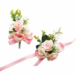 lky Fr Wedding Boutniere Groom Brooch Frs Artificial Roses Bracelet for Bride Corsage Pins Marriage Wedding Men Butthole y2It#