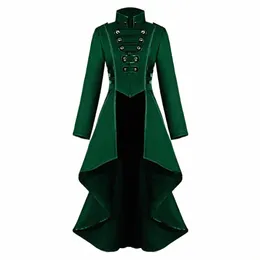 fi Women Vintage Steampunk Coat Jacket Punk Jacket Gothic Stand Collar Lg Sleeve Irregular Swallowtail Skirt Hem Jackets F3hZ#