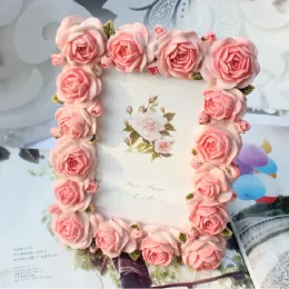 Cornice Cornice per foto in resina con fiore di rosa in stile europeo, cornice ovale intagliata, cornice per foto di alta qualità, 6 pollici