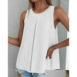 Womens Tanks Camis Top 2024 Summer Clothing Fashion Simple Casual Slit Round Neck Tank Daily Versatile Solid Sleeveless Drop Delivery Otucg