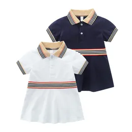 أزياء Baby Girls Stripe Short Sleeve Dresses Summer Children Polo Lapel Cotton Princess Dress Toddler Kids Designer Clothing Z7403