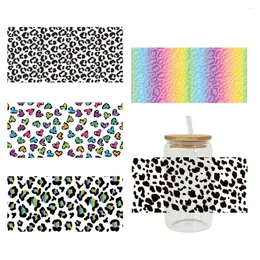 Janela adesivos uv dtf transferência leopardo impressão para o 16oz libbey óculos envoltórios copo pode diy à prova dwaterproof água fácil de usar decalques personalizados d12