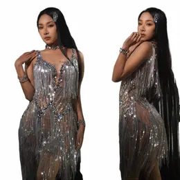fl Sier Sequins Fringes Rhinestes Dr Women Evening Party Dres Stage Performance Outfit Drag Queen Costume XS6215 h5kO#