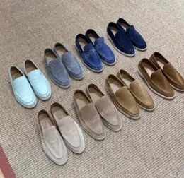 Tasarımcı Ayakkabı Yaz Yürüyüşü Loafers Kadınları Düz ​​Düşük Üst Süet İnek Deri Oxfords Moccasins Yaz Takıları Loafer Erkek Kauçuk Sole Flats Loro Piana Pianaa Kadın Erkekler