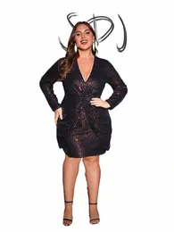 korte Avdjurk Sexy Hals Lange Mouw Lente Avdjurk Pailletten Elegante Plus Size Feestjurken Groothandel Dropship e8Ot #