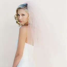 Blush Pink Veil 3-layers Wedding Veils Fingertip Bridal Veil With Metal Combs Illusion Tulle 35 x55 x 75 Long Cust2717