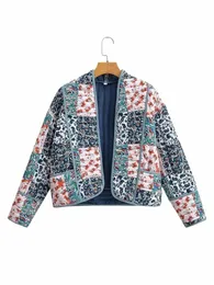 Zevity Women Vintage Cloth Patchwork Floral Open Stitch Quilted Cottded Jacket女性シックなレトロショートコートトップCT5796 89m2＃