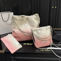 Womens Oil Wax Leather Gradient White-Light Pink 22 Mini/Large Shopping Shoulder Bags Lacquered Metal White Letter Silver Hardware Matelasse Chain Handbag 21cm/40cm