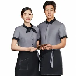 Estate Uomo Uniforme del cameriere Hotel Food Service Cameriera Uniforme Cafe Kichen Chef Camicia Donna Ristorazione Abbigliamento da lavoro Tuta da lavoro K92n #