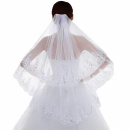 Hochzeit Pailletten Rand für Bräute 2 Tier Hüfte Fingerspitzenlänge Sparkle Soft Tüll Braut Spitze Schleier Haar Accories k1Nx #