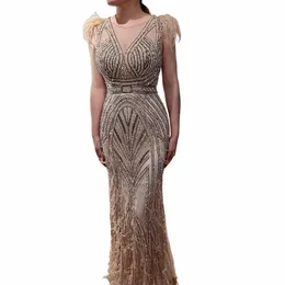 Serene Hill Luxury Mermaid Feather Nude Nude Dres Elegant Party Vestes 2024 para mulheres Plus Size DLA71340 K3KT#