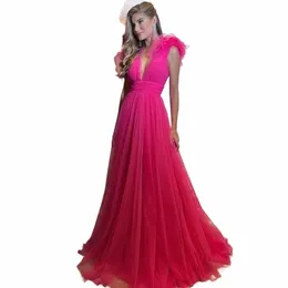 Aleeshuo Tulle V Neck Prom Dr Pieted Evening Dr Puffy Organza Open Back Ladies Wedding Party Dr A-Line Gowns D7an#