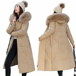 2023 Nya koreanska ner Cott Coatwomen LG Winter Puffer Parkas Thicken Warm Hooded Cott-Padded Jacket Coat Zipper Overcoat P6R1#