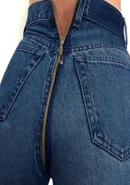 Sexig baksida med dragkedja långa jeans kvinnor grundläggande klassisk hög midja elastisk stretch mager blyertsblå denim pants5986517
