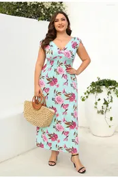 Casual Dresses Bohemian Floral A Line Dress for Women Sleeveless V Neck Beach Holiday sundress 2024 Summer High Waist Plus Size 4xl