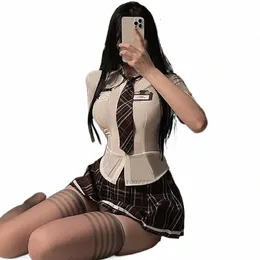 2024 Frauen Uniform Anzüge Marine-Stil Busin Wear Bar Live-Stream Kurzarm Krawatte Hemd Faltenrock Sets JK Uniform Set 89a1 #