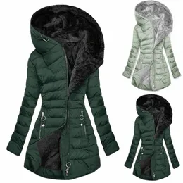 Winter Warme Steppmäntel Frauen Parkas Fleece Gefütterte Kapuzenjacke Cott Gepolsterte Outwear Weibliche Zip-Up Mantel Chaquetas 43pX #