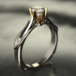 Anéis de cluster 1 seis garras dupla cor galvanizada super espumante oito corações flechas zircônia simulada moissanite anel de noivado