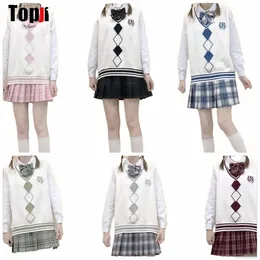 Japanische JK Uniform gestrickte Weste Schuluniform CardigansJapanese Mädchen Uniform Student Stickerei Pullover Faltenrock Krawatte Set s1ts #