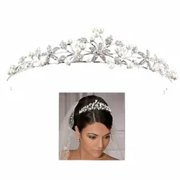 Panna młoda Pearl Crown Opaska na głowę Diamd Hair Acries alumnowy Rhineste Princit Wedding Headbase nagłówki ślubne koronę panny młodej L2QP#