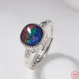 Cluster Rings S925 Sterling Silver Charms For Women Fashion Concave Convex Surface Synthesis Color Opal Punk Jewelry