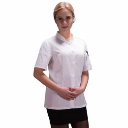 Kadınlar için Şef Üniforma Yaz Restoran Cook Work Giyim Beyaz Gömlek Otel Kırmızı Şef Jaket Catering Service Şef Giysileri Q858#