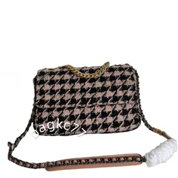 24S França Série Feminina Acolchoada Houndstooth Bolsas Corrente de Ouro Alça Tote Crossbody Bolsa de Ombro Jumbo Grande Capacidade Tweed Designer Sacoche H