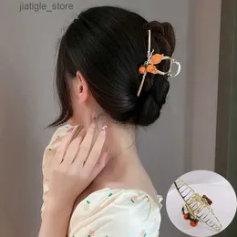 Hair Clips Fashion grace Crystal persimmon Hair Clip Sweet shark clip Barrette Headdress For Women Girl Hair Accessories Ponytail Claw Clip Y240329