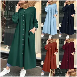 Ethnic Clothing Muslim Dress 2022 Woman Hijab Shirt Long Sleeve Maxi Vestidos Female Button Robe Femme Musman High Drop Delivery Dhmsh