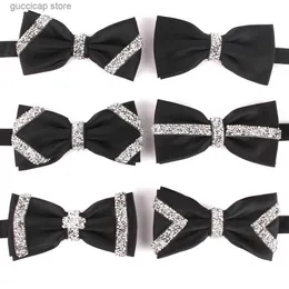 Bow Ties New Black Bow Tie Faux Diamond Bow Tie för män Kvinnor Julfest Män Bow Ties Cravats Wedding Mens Bowties för gåvor Y240329