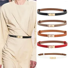 Belts Foreigner Belt Women Skinny Leather Solid Color Alloy Turn Lock Adjustable Waistband Thin Waist Mens Click Buckle