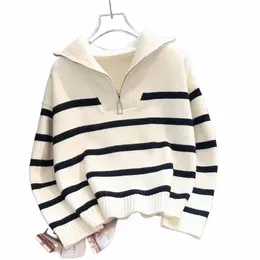 swobodny sweter kobiety zamek błyskawiczny w paski w paski Pull femme grube swobodne sueter 2022 Ropa Mejr Knit Coursed Cardigan Patle P4zo#