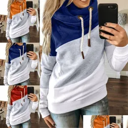 Felpe con cappuccio da donna Felpe con cappuccio da donna allentate streetwear da donna oversize con collo ad anello color block a righe con cappuccio Dstring Plover Sweat Dh49S