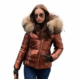 Женская куртка с меховым капюшоном Fi, зимнее теплое пальто, приталенная ватная парка, пуховое пальто Lg, верхняя одежда 62j2 #