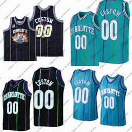 Custom Retro throwback stitched Basketball Jersey Kemba Walker Glen Rice Alonzo Mourning Larry Johnson Dell Curry Gerald Wallace Muggsy Bogues Baron Davis Ball fou