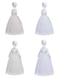 Kız kızlar beyaz vaftiz elbisesi bebe uzun kollu doğum günü nakış vintage elbise örgü vaftiz elbisesi için şapka ile yenidoğan 12m q3516988